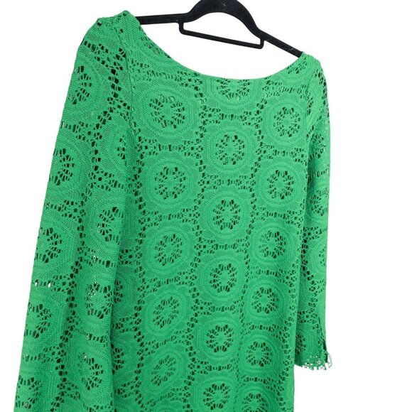 Judith March Green Crochet Knit Dress Bell Sleeve SZ S Boho - Picture 2 of 12